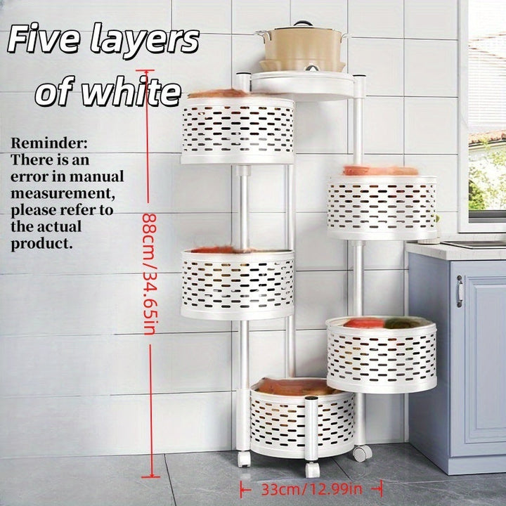 Estante de almacenamiento de cocina giratorio de 3 niveles - Organizador plegable y móvil que ahorra espacio con cajones de fresco para verduras, estante para snacks y ganchos para utensilios para cocinas modernas, estante de almacenamiento de cocina, co