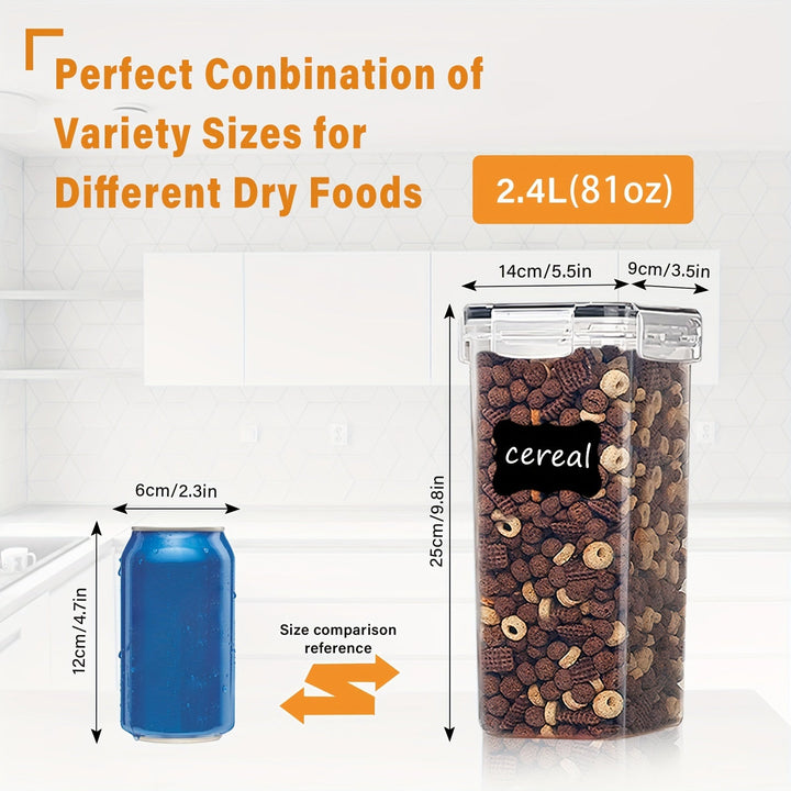 Juego de 6 Recipientes Herméticos para Alimentos - 2.4L, Material PP Libre de BPA, Organización Transparente para Cocina y Despensa con Etiquetas y Tapas Reutilizables, Diseño Duradero y Apilable, Organizador de Alimentos Secos