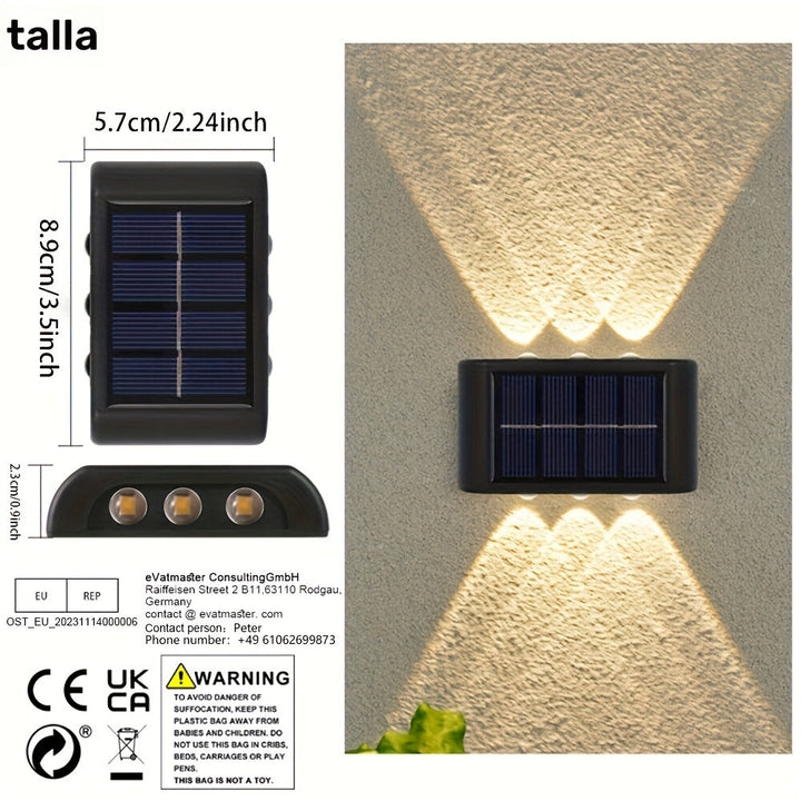 2 piezas de luces solares LED para exteriores, luz solar para jardín, calle, paisaje, balcón, decoración, fácil instalación, luces de pared solares para jardín, entrada y acceso