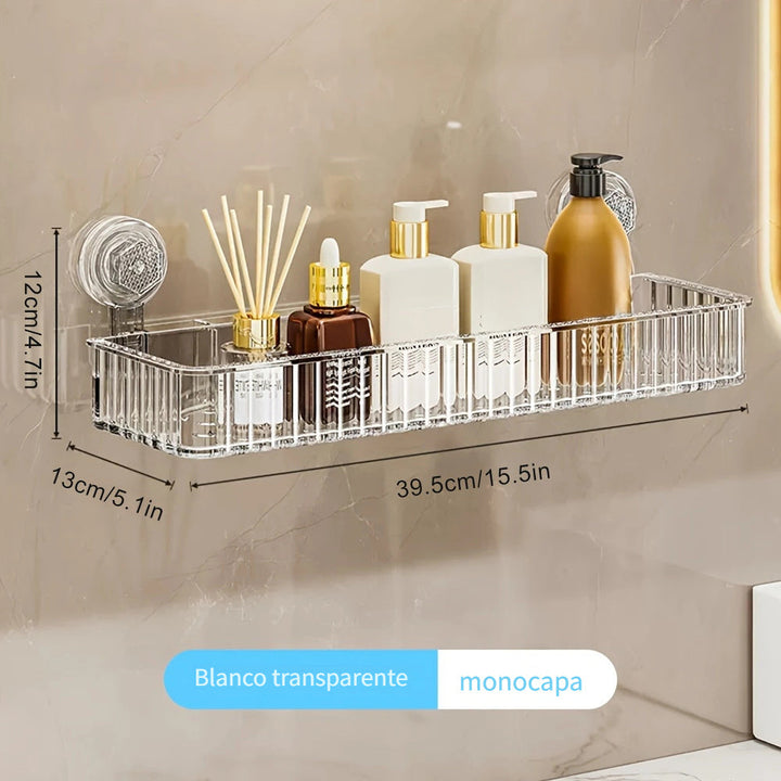 Estante de baño con ventosa Musurjoy, estante de almacenamiento montado en la pared sin taladrar, acabado de espejo, 1 pieza, para organizador de cosméticos de tocador de inodoro, decoración navideña, suministros de baño de cocina para el hogar