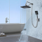 Juego de accesorios para ducha: cabezal rectangular de alto flujo en material plástico ABS, cabezal de mano 2 en 1, manguera extensible, distribuidor de agua de 3 vías