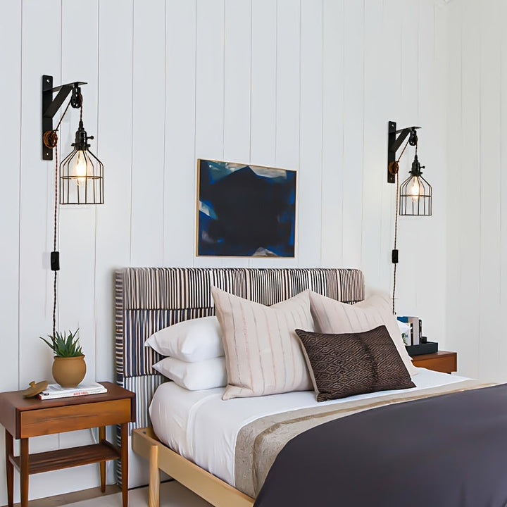 1/2pcs Aplique de Pared de Encanto Industrial - Aplique de Pared con Pantalla de Hierro Retro, Enchufe, con Interruptor Simple, Perfecto para el Ambiente del Hogar (Bombilla No Incluida)