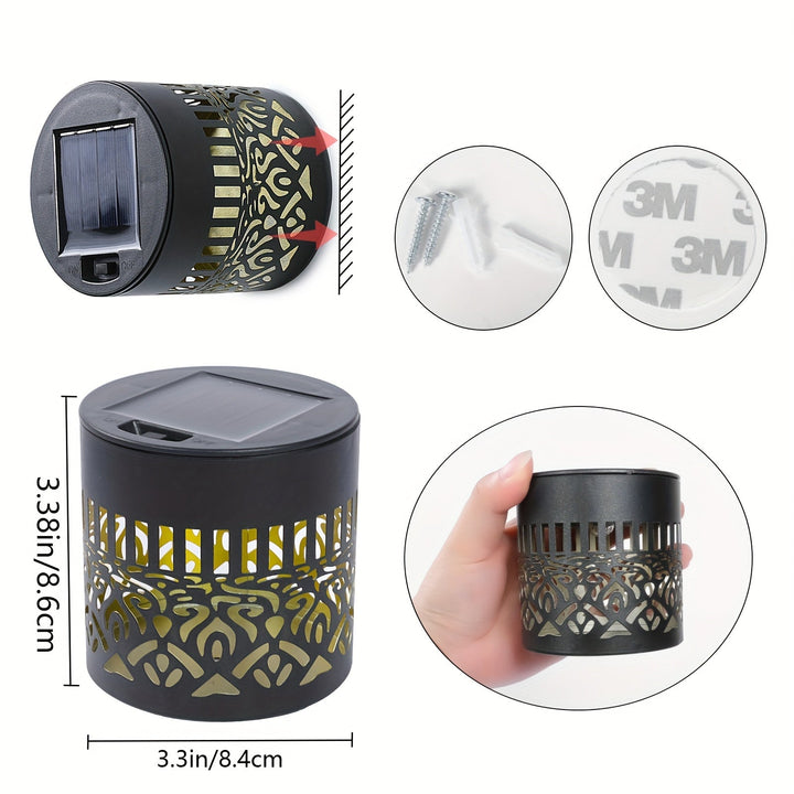 2 paquetes de luces solares para vallas con diseño hueco - Luces de pared IP65 para exteriores para jardín, patio y escaleras, paneles solares LED con carcasa negra, montaje semienterrado, control de sensor de luz, batería, luces solares para vallas para