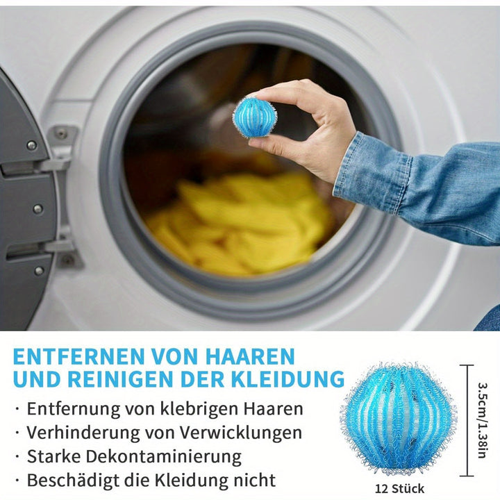 Conjunto de 12 Bolas para Secadora de Ropa Reutilizables HOTU para Eliminar Pelo y Pelusa de Mascotas - Sin Necesidad de Energía, Diseño con Flecos en Azul Vibrante para Todas las Lavadoras, Captura el Pelo y la Pelusa de Mascotas, Alternativa al Suaviza