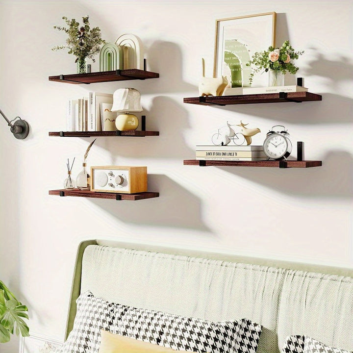 Estantes flotantes de madera clásicos, almacenamiento ajustable para colgar en pared, fácil instalación, ideal para cocina, sala y dormitorio
