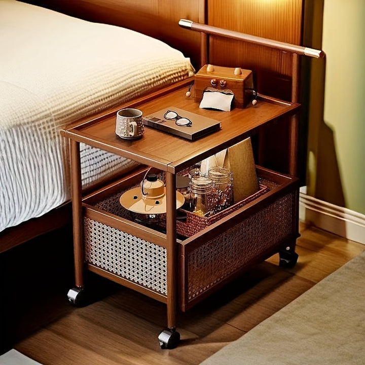 Carro Rodante de Madera de Lujo con Cestas y Estantes para Almacenamiento - Juego de 1, Mesa Lateral Moderna Multifuncional para Sala de Estar, Dormitorio, Oficina - Fácil Montaje, Organizador Móvil Compacto, Estantes Prácticos, Repisas Utilitarias