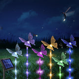 Juego de 6 luces solares para jardín con mariposas, decoración solar para exteriores, luces solares para caminos con 8 modos, ideal para decorar jardines, patios, macetas, senderos, arriates y hogar
