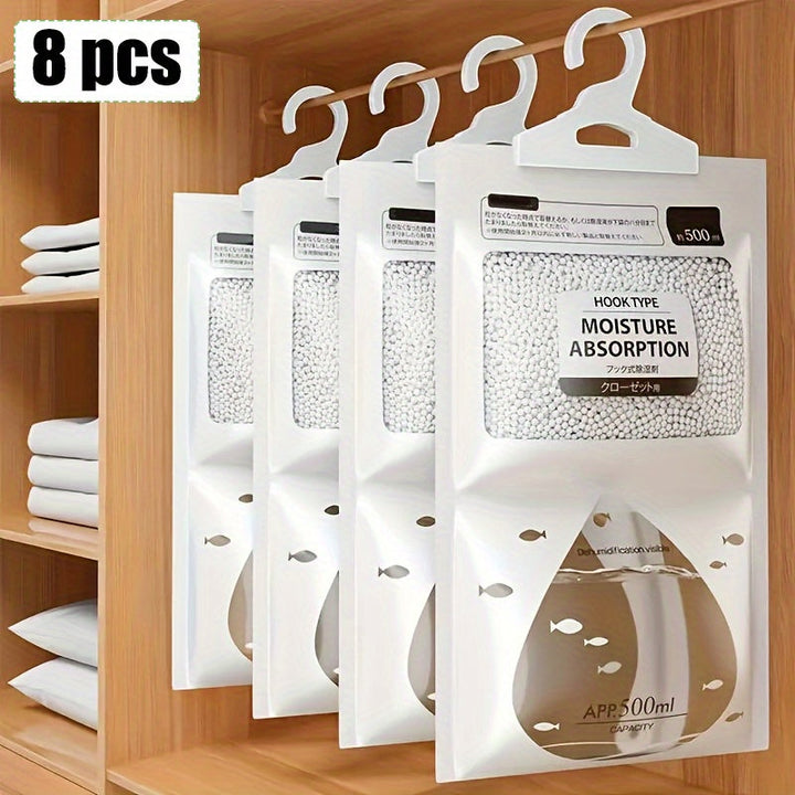 8 unidades Bolsas de Absorbedor de Humedad Colgantes Grandes - Deshumidificador Reutilizable para Hogar, Coche y Armario, Sin Electricidad, Eliminación Eficiente de Humedad, Deshumidificador de Armario|Accesorio de Hogar Moderno|Diseño Colgante Duradero