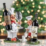 Soporte para Vino con Estatua de Chef Creativo de 1 Pieza - Decoración de Cocina en Resina con Doble Soportes para Botellas, Elegante Adorno Interior para Sala o Comedor