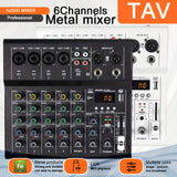 Consola Mezcladora de Audio Metálica Profesional TAVOOSOP de 6 Canales con Interfaz USB, Mezclador de Sonido Portátil para Transmisión en Vivo, Podcasting, DJ y Karaoke - , Sonido de Alta Fidelidad, Grabación Multicanal, Podcasting Escénico y Mezcla Musi