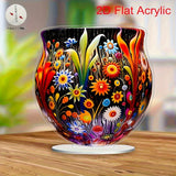 Jarrón Acrílico Plano Estilo Bohemio 2D - Decoración de Escritorio con Flores Vibrantes para Hogar y Oficina, Regalo de Navidad, Sin Necesidad de Electricidad, Decoración Bohemia, Adorno de Escritorio, Artesanía Artística, Diseño Colorido