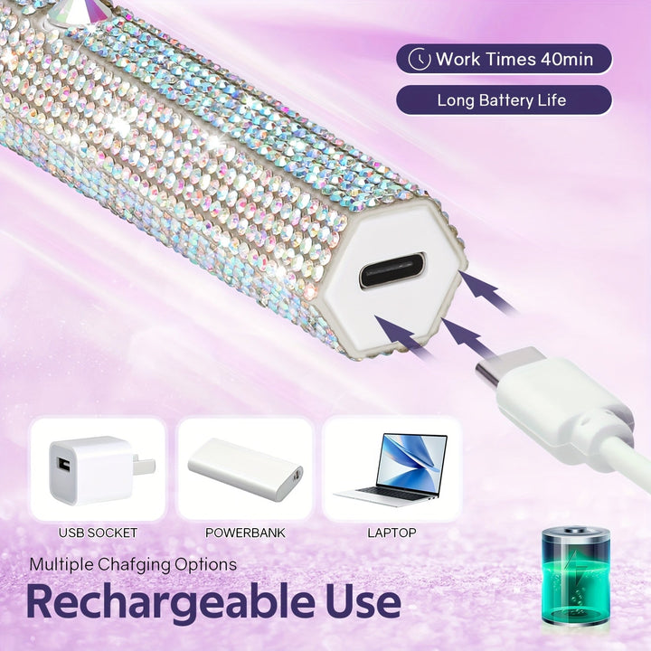 Lámpara de uñas LED portátil con diamantes de imitación brillantes - Recargable por USB, luz de uñas miniatura de mano, batería de litio, sin formaldehído, ideal para regalo de San Valentín, esenciales para el arte de las uñas | Diseño de diamantes de im