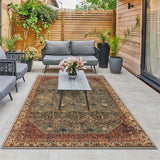 Alfombra de Exterior Seven Deer Lavable a Máquina - Poliéster Ultra Suave, Diseño Geométrico y Cuadros, Base Antideslizante, Color Marrón Rojizo, Tamaño Grande hasta 2.16m² para Camping, Jardín o Patio de RV