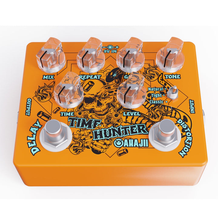 Pedal de efectos para guitarra AHAJII AH-68, con distorsión y delay, modo clásico, múltiples unidades de delay