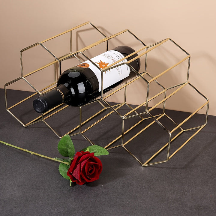 Estante de vino de panal de abejas de metal, estante de vino tinto, decoración nórdica para el hogar, adornos para gabinete de vino, estante de vino de hierro de 7 rejillas