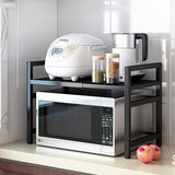 Carrito de cocina expansible de 2 niveles de acero inoxidable con 6 ganchos - Ideal para microondas, electrodomésticos y almacenamiento de especias - Perfecto para la organización de la cocina moderna, solución de almacenamiento de cocina | Carrito de co