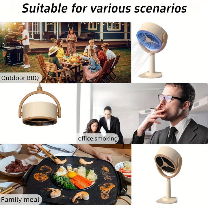 Mini Purificador de Aire Portátil con 2 Filtros Reemplazables, Ventilador para Fumar de Escritorio con Capucha para Hogar, Oficina, Cocina, Instalación Sin Necesidad de Enchufe y Ahorro de Energía de Bajo Ruido