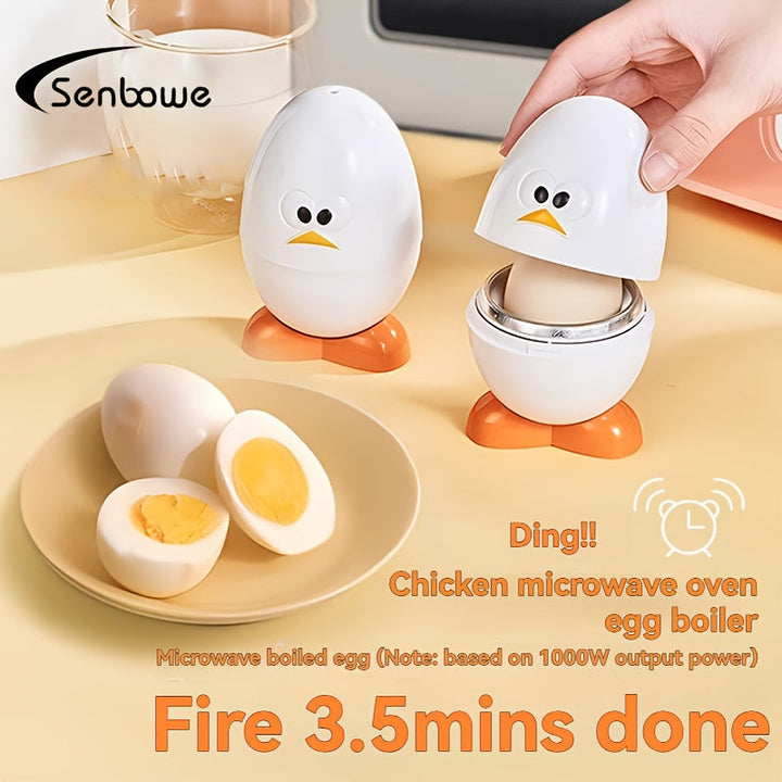 Calentador de Huevos para Microondas SENBOWE con Tapa - Huevos Duros en 3.5 Minutos, Potencia de 1000W, Diseño de Patito Lindo, Herramienta de Cocina Fácil de Usar para Cocción Rápida y Conveniente