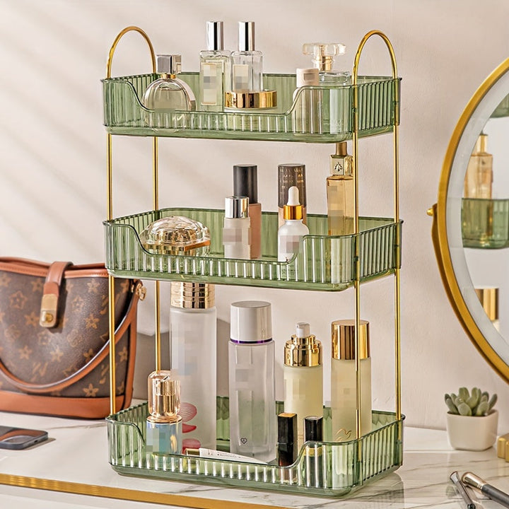 1 Pieza, Organizador De Baño De Varios Niveles, Estante De Almacenamiento De Plástico De Estilo Nórdico Para Cosméticos, Lujoso Estante Para Dormitorio, Soporte Para Perfumes Y Maquillaje En La Mesa De Tocador, Elegante Acabado Dorado