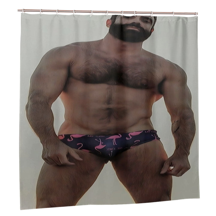 Diseño de cortina de ducha artística inspirada en hombres musculosos, con una cortina de baño removible.