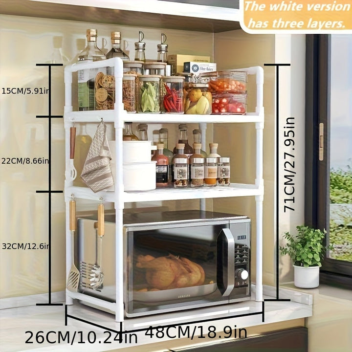Estante de cocina expandible de 2/3 niveles con soporte para microondas - Organizador metálico resistente para horno y freidora de aire | Ahorrador de espacio para encimera | Diseño moderno y duradero