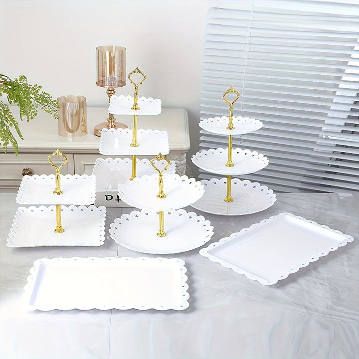Juego de 6 Piezas de Soporte y Bandeja para Pastel de Plástico, Estante para Postres en Capas, Plato para Tartas, Muy Adecuado para Regalos de Cumpleaños Jóvenes Novias, Ceremonias de Fiesta, Bodas, Recepciones de Etiqueta, Servicio de Bufé, Ideal para N