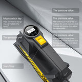 Inflador de neumáticos digital CaRSun, compresor de aire portátil con luz LED para coches, motocicletas, bicicletas - DC 12V, 150 PSI, diseño negro y amarillo, alimentación por enchufe, no requiere batería, inflador de neumáticos para bicicletas | Diseño