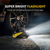 Inflador de neumáticos digital CaRSun, compresor de aire portátil con luz LED para coches, motocicletas, bicicletas - DC 12V, 150 PSI, diseño negro y amarillo, alimentación por enchufe, no requiere batería, inflador de neumáticos para bicicletas | Diseño