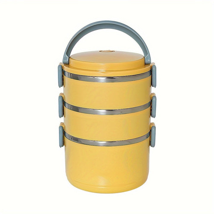 1 Lonchera grande de acero inoxidable de 3 niveles, contenedor de comida reutilizable y portátil con asa dorada para camping, picnics y uso en la cocina - Solución de almacenamiento de alimentos, esenciales para picnic, lonchera elegante y duradera