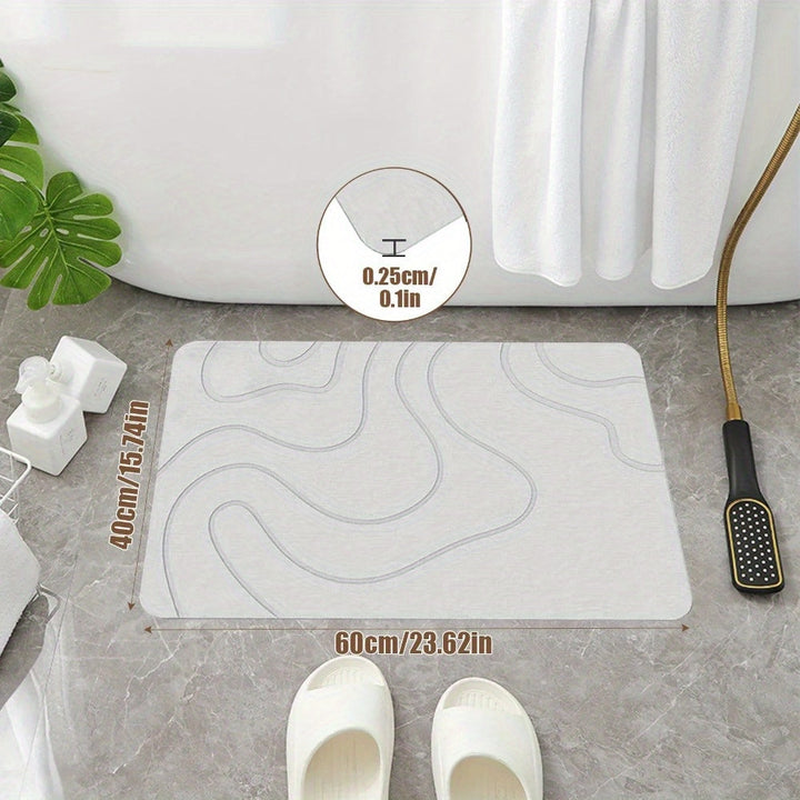Alfombrilla de baño de diatomea caliente de primera calidad - Alfombrilla de piso antideslizante ultraabsorbente y de secado rápido para baño, ducha, bañera, cocina - Beige con diseño de onda negra, solo lavado a mano, alfombrilla de baño