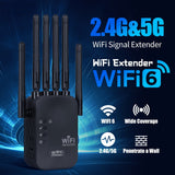 Repetidor de señal Wi-Fi, amplificador de red para el hogar, compatible con sistema WIFI6, doble banda de alta velocidad, 2.4GHz y 5GHz, fácil instalación, diseño de 6 antenas para cobertura estable en toda la casa, ideal para oficinas y bibliotecas