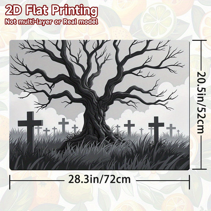 1pc Protector de Estufa para Halloween - Escena Espeluznante de Cementerio con Lápidas en el Bosque Nocturno - Alfombrilla Antideslizante para Cocinas a Gas/Eléctricas, Horno y Secadora - Superficie Fácil de Limpiar en Poliéster - Decoración Perfecta par