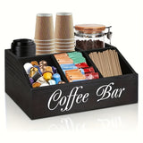 1pc Clásico Organizador de Barra de Café de Madera, Almacenamiento de Múltiples Compartimentos para Accesorios de Café, Condimentos y Cápsulas, Canastas de Estantería