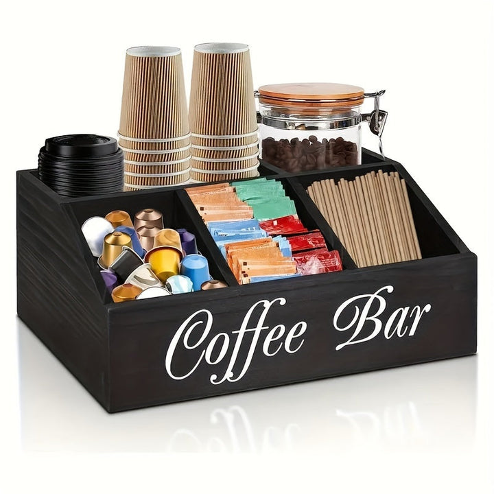 1pc Clásico Organizador de Barra de Café de Madera, Almacenamiento de Múltiples Compartimentos para Accesorios de Café, Condimentos y Cápsulas, Canastas de Estantería