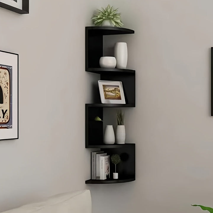 Estantería Flotante de Esquina de 5 Niveles en PVC—Estante de Almacenamiento con Diseño Zigzag de 78.74cm para Sala, Dormitorio y Oficina en Casa, Organizador Montable en Pared Perforado