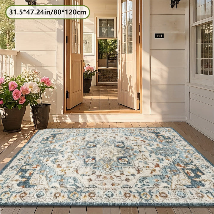 Alfombrilla de exteriores con diseño floral azul y blanco de ZULIDA - Lavar en máquina, alfombrilla rectangular de poliéster para patio, sala de estar, dormitorio y más - Diseño duradero y elegante, alfombras para sala de estar