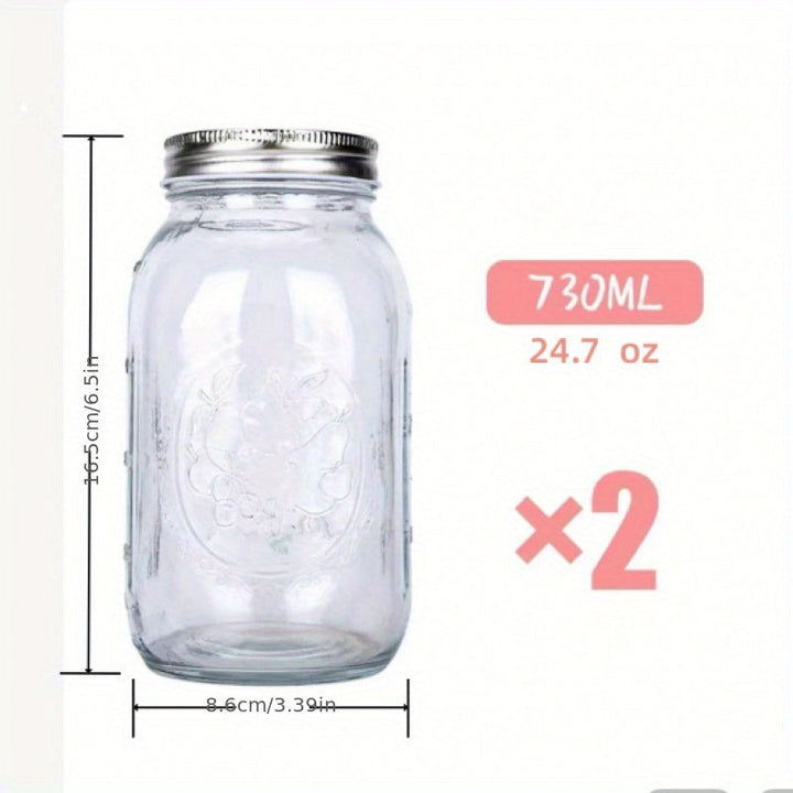 250/500/730ml/1000ml 2 Piezas Tarros de Vidrio con Tapas Redondas Reutilizables, Recipientes Portátiles Transparentes para Enlatar, Fermentar, Conservar Frutas, Avena Nocturna, Mermelada y Snacks, Accesorios y Contenedores de Cocina