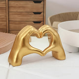 Estatuilla de Corazón Hecha a Mano en Resina - Diseño Clásico de Manos Entrelazadas Dorado, Decoración Elegante para Bodas y San Valentín, Adorno Romántico para Escritorio del Hogar u Oficina, Sin Necesidad de Electricidad