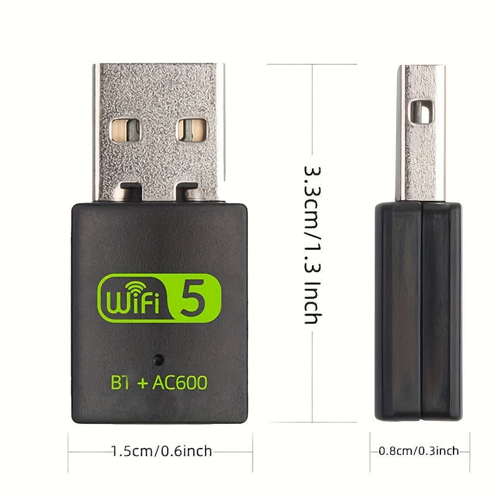 Adaptador WiFi USB Dual-Band de 600Mbps, Receptor sin varillas Externo para PC/Portátil/Escritorio en 2.4/5Ghz