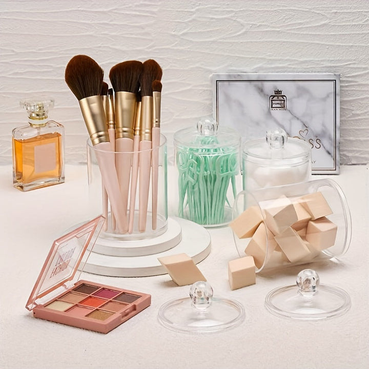 1 Paquete De 4 Piezas, Organizadores De Baño Y Contenedores De Almacenamiento, Frascos De Boticario De Plástico Transparente Con Tapas Para Bola De Algodón, Hisopo De Algodón, Almohadillas Redondas De Algodón, Hilo Dental, De 12 oz, 10 oz