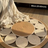 1 pieza de alfombra redonda de lino lavable a mano estilo bohemio - Plegable, antideslizante, alfombra artística para sala de estar de granja, dormitorio, baño, uso interior/exterior, fibra de poliéster, lavable a máquina, alfombra interior/exterior | Al