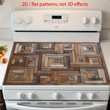 Un solo pieza, 2D plano "Textura de madera geométrica" hecha de goma, diseñada para ser resistente al calor y las rayas, con una superficie antideslizante, ideal para proteger cualquier cocina, lavadora, secadora y encimera de vidrio.