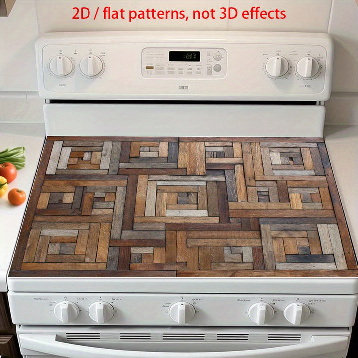 Un solo pieza, 2D plano "Textura de madera geométrica" hecha de goma, diseñada para ser resistente al calor y las rayas, con una superficie antideslizante, ideal para proteger cualquier cocina, lavadora, secadora y encimera de vidrio.