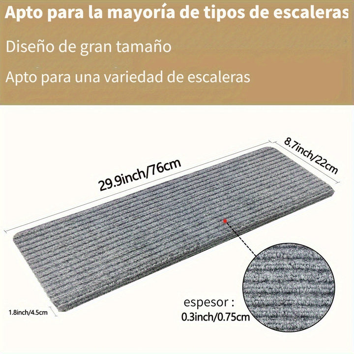 Pedales de escalera de madera para interiores, 5pcs/10pcs de conjunto de alfombras de escalera autoadhesivas antideslizantes, 30x8x1.8 pulgadas (76x20x4.5cm), fáciles de desmontar, antideslizantes y suaves, con adhesivo reutilizable, adecuado para person