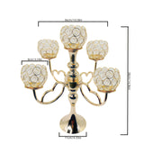 Candelabro de 5 cabezas con cristal dorado - Elegante decoración de mesa para bodas, cumpleaños y cenas románticas, accesorio de comedor romántico | Candelabro de cristal | Base metálica duradera, soporte de velas de cristal
