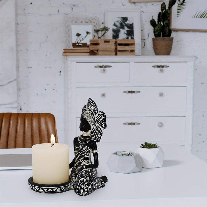 1 Pieza, Porta Velas De Figurina De Dama Africana Con Tótem Tribal Africano Para Bodas, Iglesias Y Decoración De Vacaciones, Estatuas Decorativas De Mujeres Africanas, Porta Velas Para El Hogar Y La Mesa