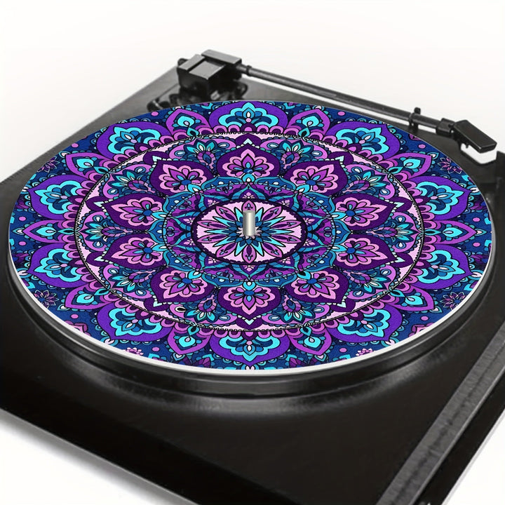 1pc RSHUBINO Alfombrilla Bohemia Mandala para Tocadiscos - 12 Pulgadas, 3mm de Grosor Antideslizante y Anti-Estática, Diseño Floral Azul Vibrante sobre , Mejora la Calidad del Sonido, Regalo Perfecto para Amantes de la Música y Aficionados a los DJ, Acce