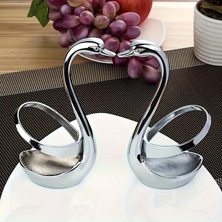 1 pieza de elegante soporte para cubiertos en forma de cisne - plato decorativo moderno de metal con diseño de corazón, aluminio, ideal para fiestas, bodas y uso en el hogar, portacubiertos, plato decorativo, plato de aluminio