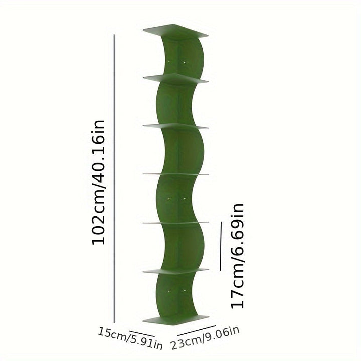 Estantería de Esquina Metálica Inspirada en la Hierba Marina Verde de 7 Niveles - Montada en la Pared, Acabado Pintado, Ideal para Decoración de Hogar u Oficina