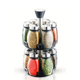 Organizador de especias giratorio 360°, juego de 6/12 frascos con acabado metálico pulido y recipientes de vidrio para rellenar especias, ideal para cocina, alacena o mostrador